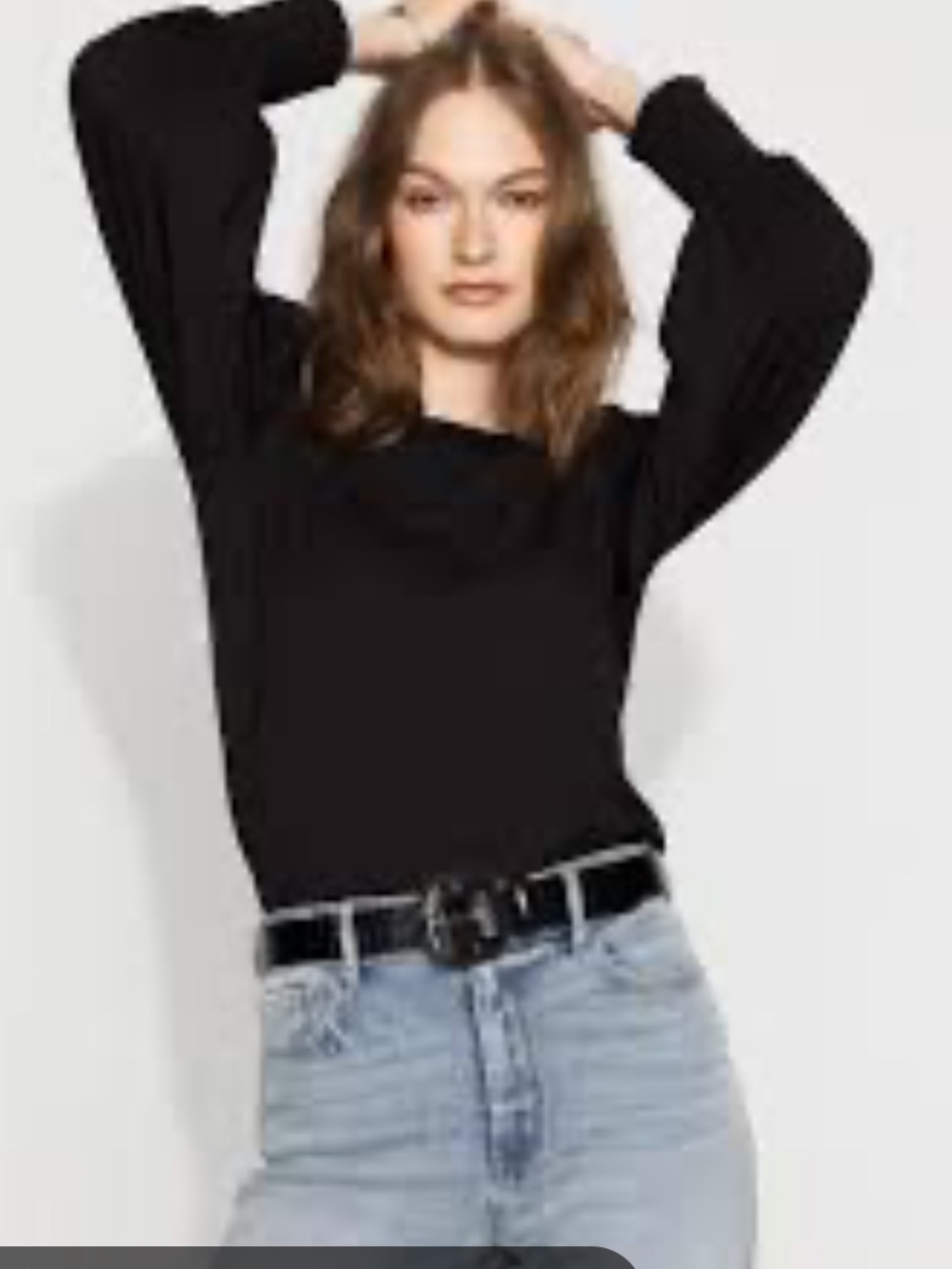 White House Black Market Black Long Sleeve Smocked Cuff Top